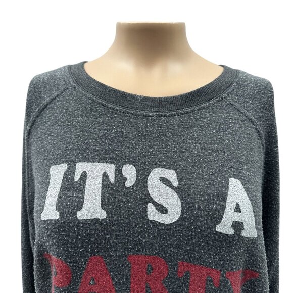 Junk Food "Its A Party In The USA" Graphic Sweatshirt Long Sleeve Gray Women XS - Picture 9 of 9